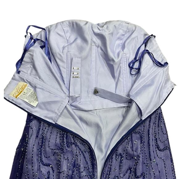 Vintage Alyce Prom Dress 6 Maxi Gown Fairy Y2K Silk Bead Strapless Purple Ombre - Picture 10 of 12